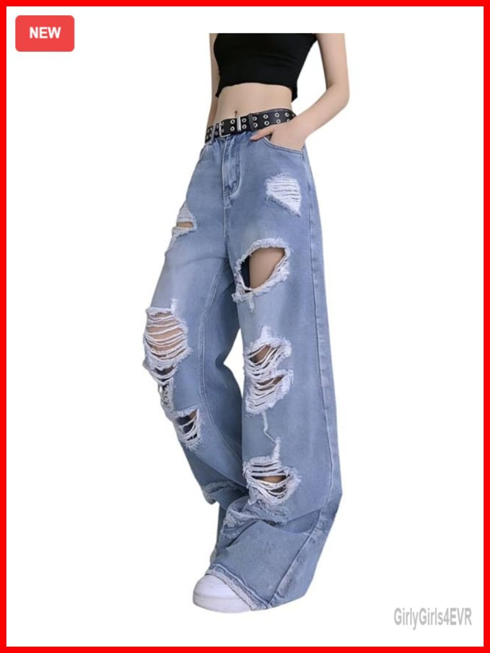 Baggy Ripped Straight Leg High Waisted Distressed Jeans Y2K - Picture 5 of 5